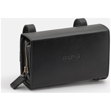 Torba podsiodłowa BROOKS D-SHAPED, Black, Pojemność 0,75L, Mocowanie na paskach, Garbowana skóra (NEW)