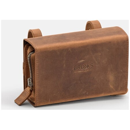 Torba podsiodłowa BROOKS D-SHAPED, Dark Tan, Pojemność 0,75L, Mocowanie na paskach, Garbowana skóra (NEW)